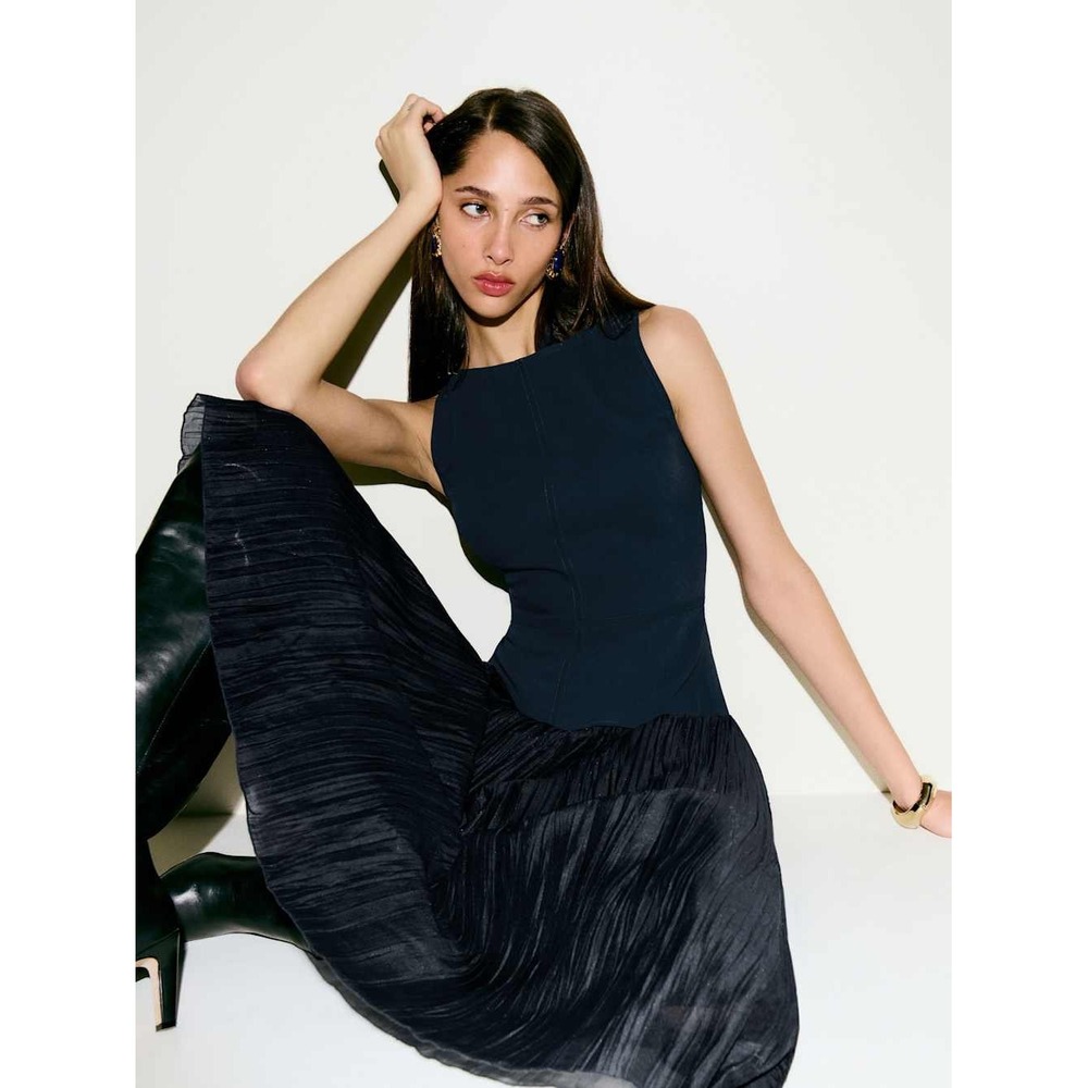 Reformation Cyra Pieced Drop-Waist Maxi Dress Navy Blue - Size 4 - Picture 3 of 16